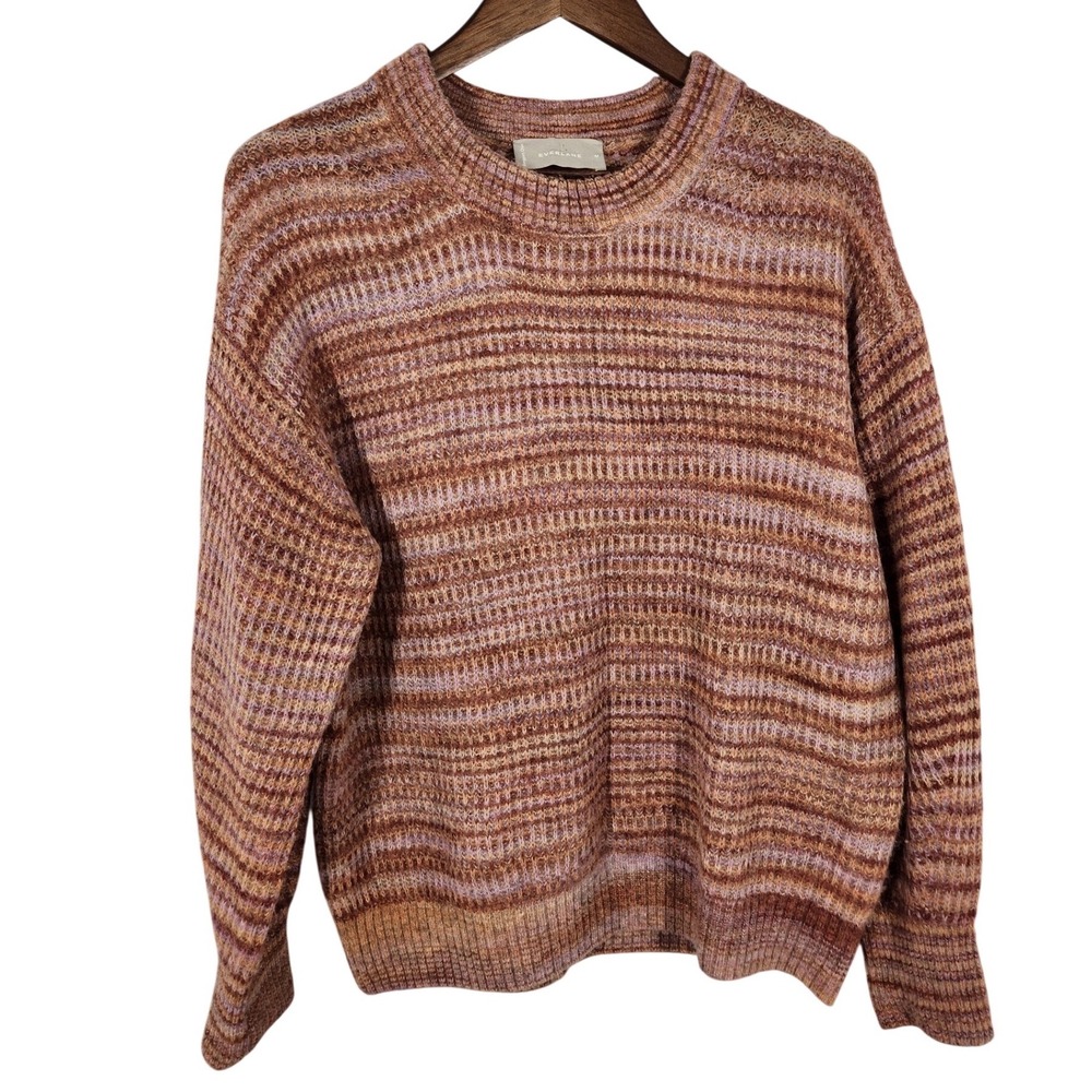 Everlane The Oversized‎ Alpaca Crew Neck Sweater Red Brown Striped Size Medium